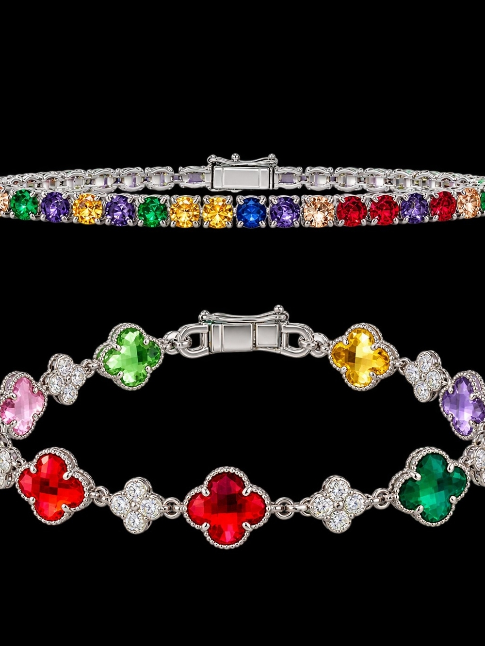 Multicolor Crystal Clover Link Bracelet - Women Jewelry